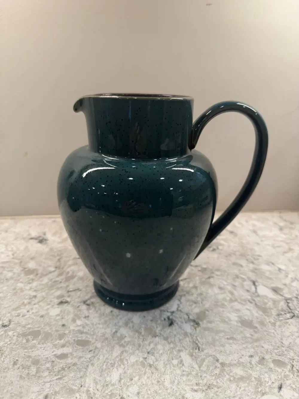 DENBY Harlequin Stoneware Pitcher Green Exterior & Blue Interior Speckled